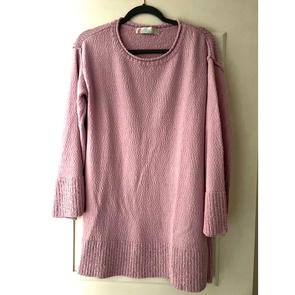 Free People Beach Womens Pink Textured Knit Crew Neck Tunic Sweater Medium